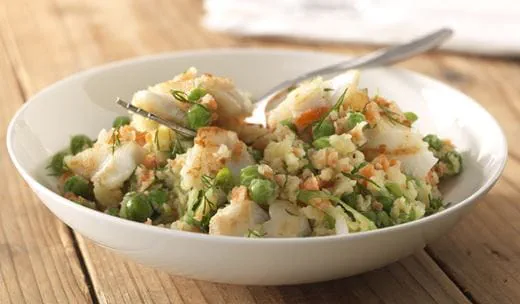 recipe image Hochepot de poisson, carottes, petits pois, moutarde et aneth