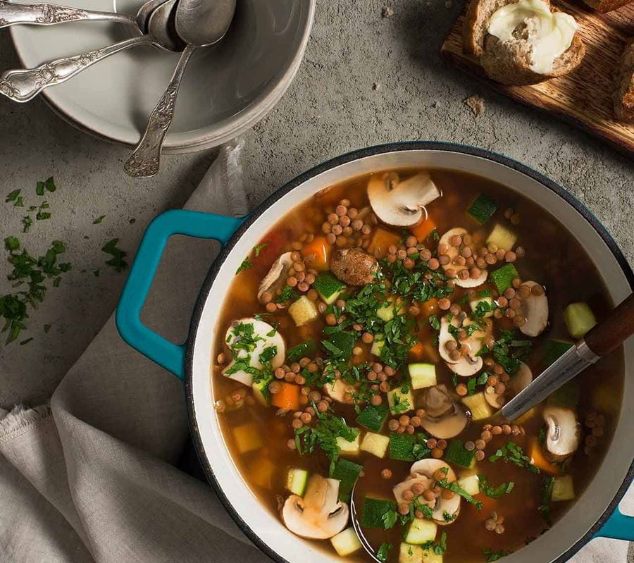 recipe image Mercimekli, Mantarlı Vegan Yahni